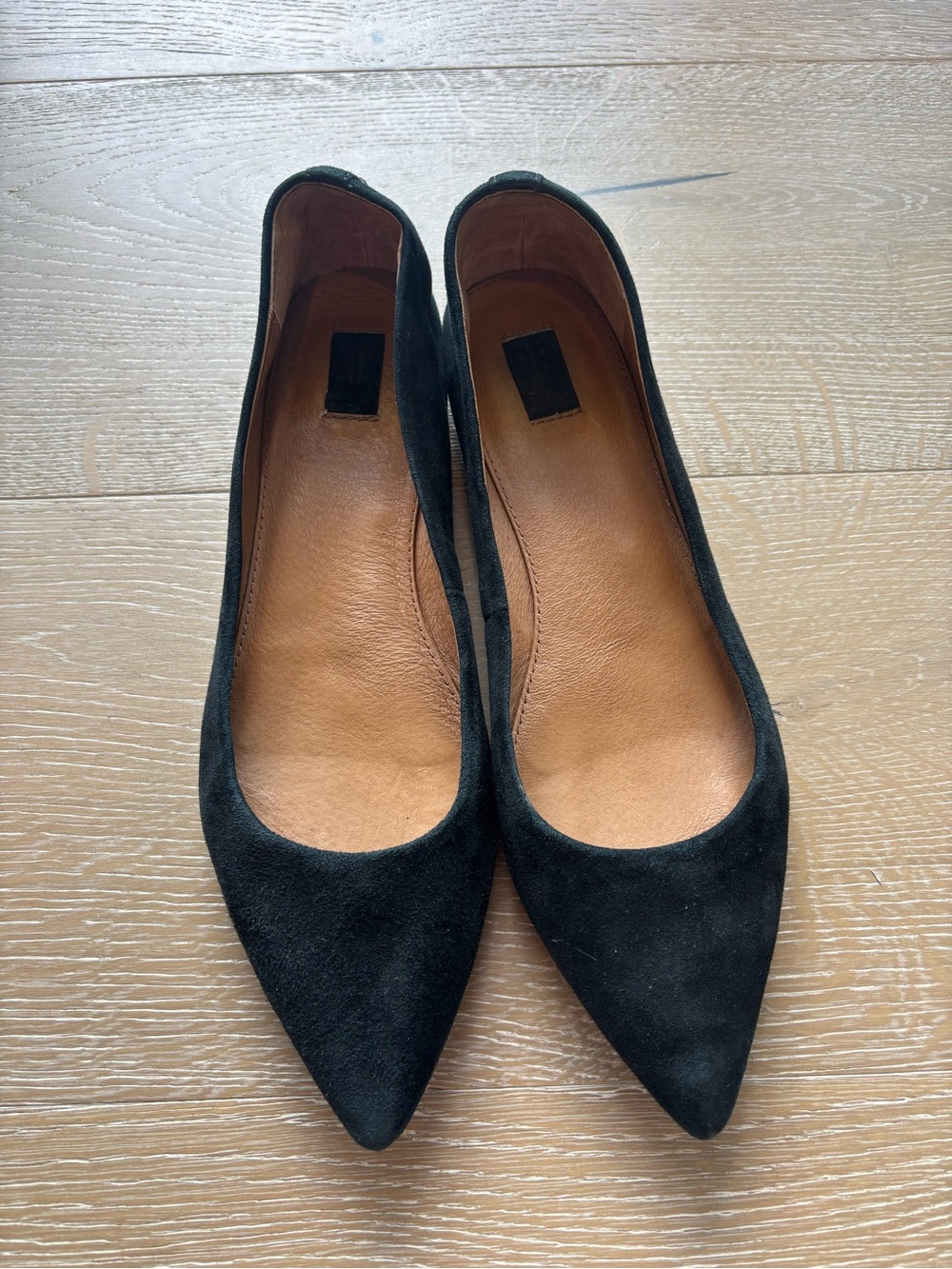 Frye Black Suede Pointed Toe Ballet Flats